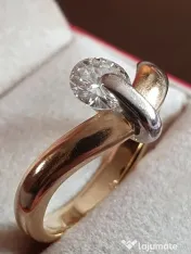 Inel Solitaire unicat extravagant aur masiv 18k cu diamant natural urias 0,85ct