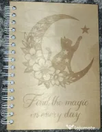 Agendă A5 din lemn „Find the Magic in Every Day” – copertă reutilizabilă, 80 foi