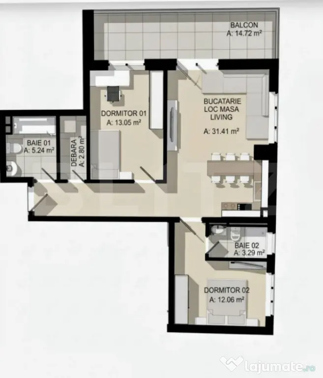 Apartament 3 camere, 2 bai,terasă generoasă, parcare inclu - Floresti (Cluj)