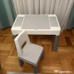 Măsuță copii Multifun + scaun, alb/gri, stare bună – pret negociabil