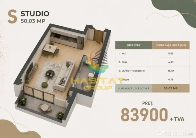 Vânzare Studio 50 mp | Metrou Berceni | Popești Leordeni - Popesti Leordeni (Bucuresti-Ilfov)