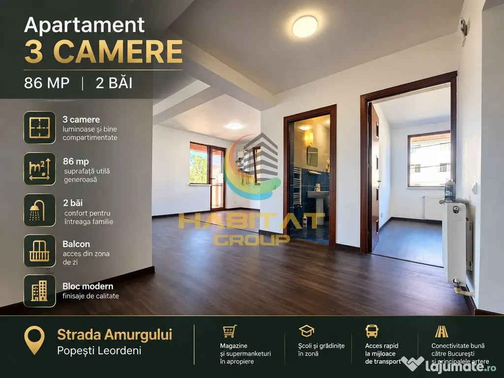 Apartament 3 camere 86 mp - Popești Leordeni | strada Amurgului - Popesti Leordeni (Bucuresti-Ilfov)