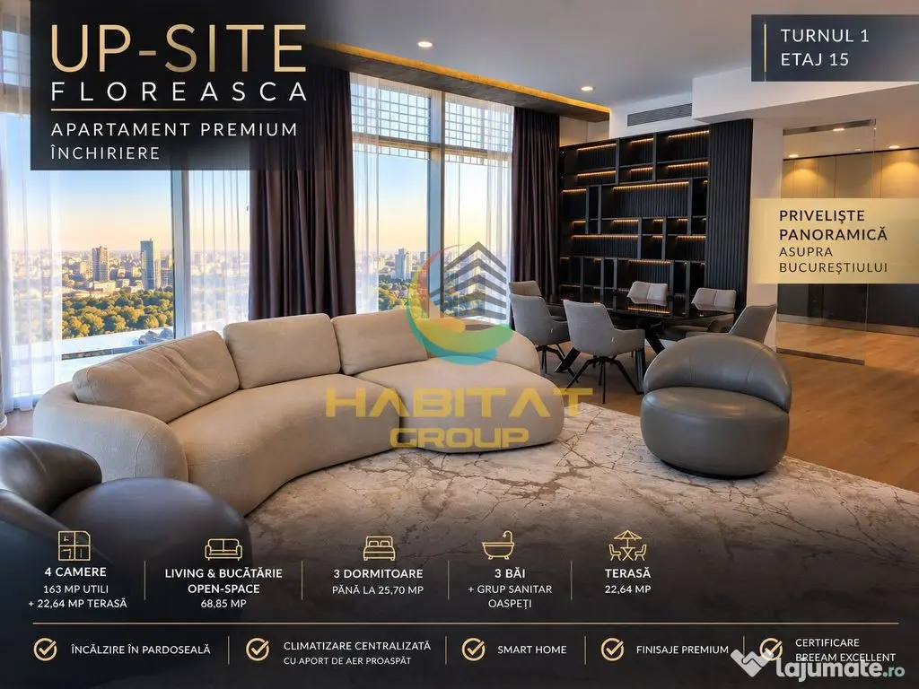 Închiriere Apartament | 4 Camere | 184 mp | UP-SITE Floreasca Vedere Panoramică - Bucuresti (Bucuresti-Ilfov)
