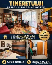 Tineretului – 3 camere lângă metrou și parc 