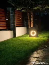 Lampa Gradina Piatra Naturala cu Inel LED - Piatra Luminoasa Exterior 