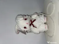 Geantă de umăr plușată model iepuraș cu baretă din perle, stil Kawaii (Nouă)