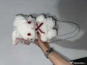 Geantă de umăr plușată model iepuraș cu baretă din perle, stil Kawaii (Nouă) 
