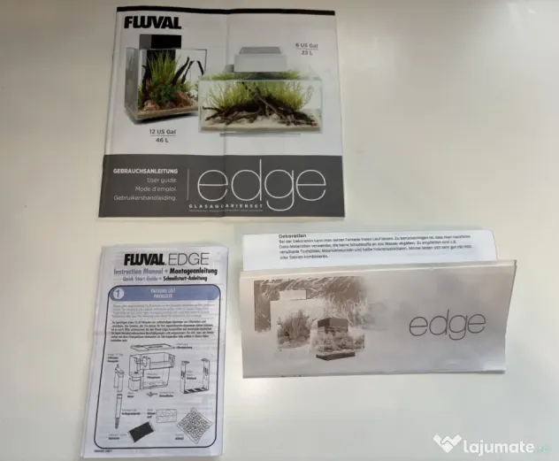 Vand set acvariu Fluval Edge 2.0 alb 46L, iluminare LED 42 diode, filtru ascuns