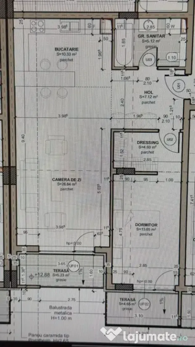 Apartament 68 mp, etaj 6, 2 terase, lift, semifinisat Floresti central - Cluj-Napoca (Cluj)