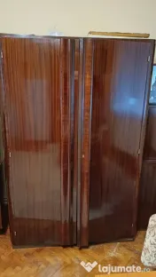 servantă / vitrină vintage din lemn cu oglindă și bar 