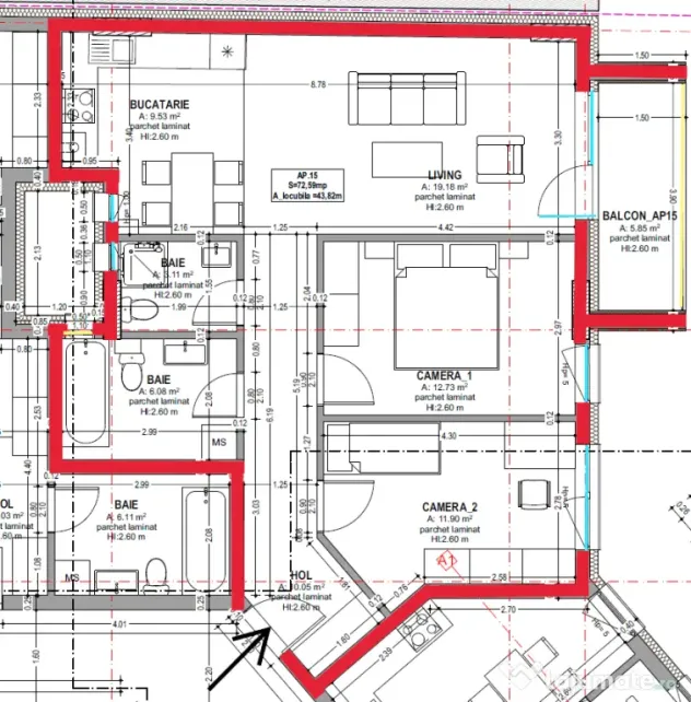 PF-Apartament 3 camere,79mp,2 bai geam,bloc nou 2026,cu CF,zona strazii Horea,Cluj Napoca