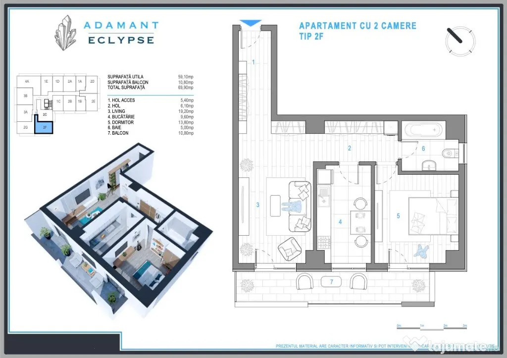 ADAMANT ECLYPSE | 2 camere 69.9mp ~ voucher 3000euro mobilă - CUG Iași
