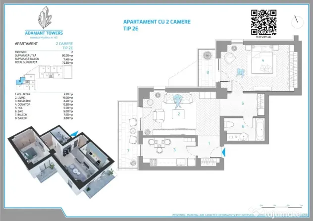 Apartament 2 camere |72.3mp | FINALIZAT - INTABULAT - Iasi - Iasi (Iasi)