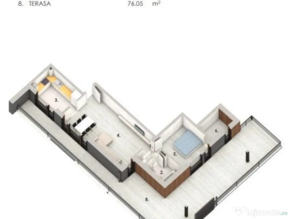 Apartament de 2 camere, 57mp, terasa 76mp, parcare, zona Den