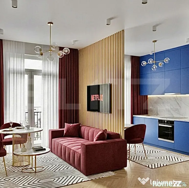 Apartament cu o camera, Etaj 1, clima, 31 mp plus balcon, TV