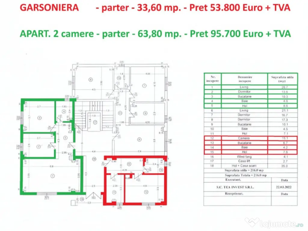 Garsoniera si apartament, spatioase,bloc nou,central,CARIOCA RESIDENCE