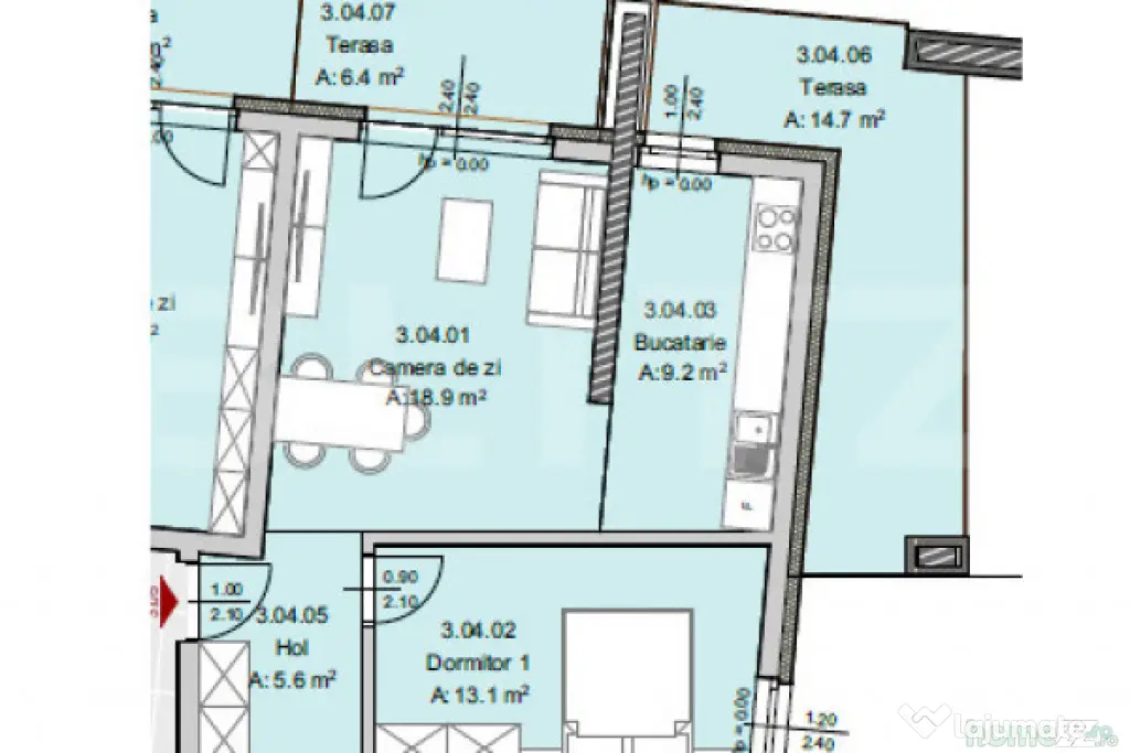 Apartament 2 camere, 52 mp, Terasa 21 mp, Imobil Nou, Semice - Cluj-Napoca (Cluj)