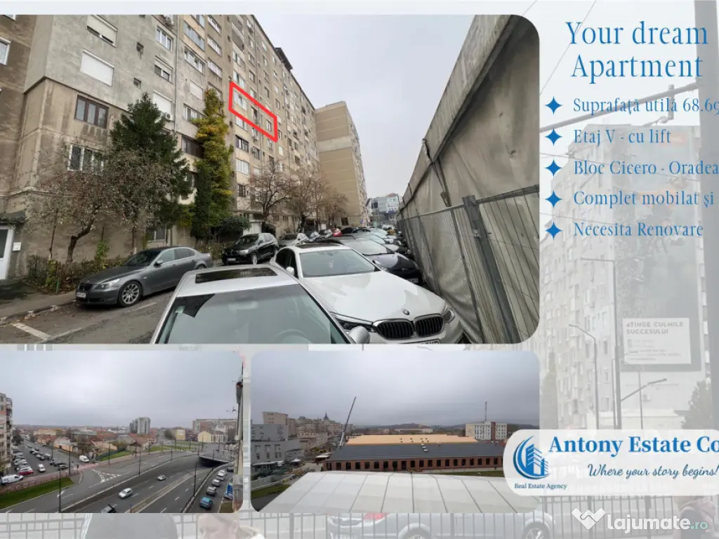 Apartament de , tip A, 3 camere semidecomandat, Central-Orad