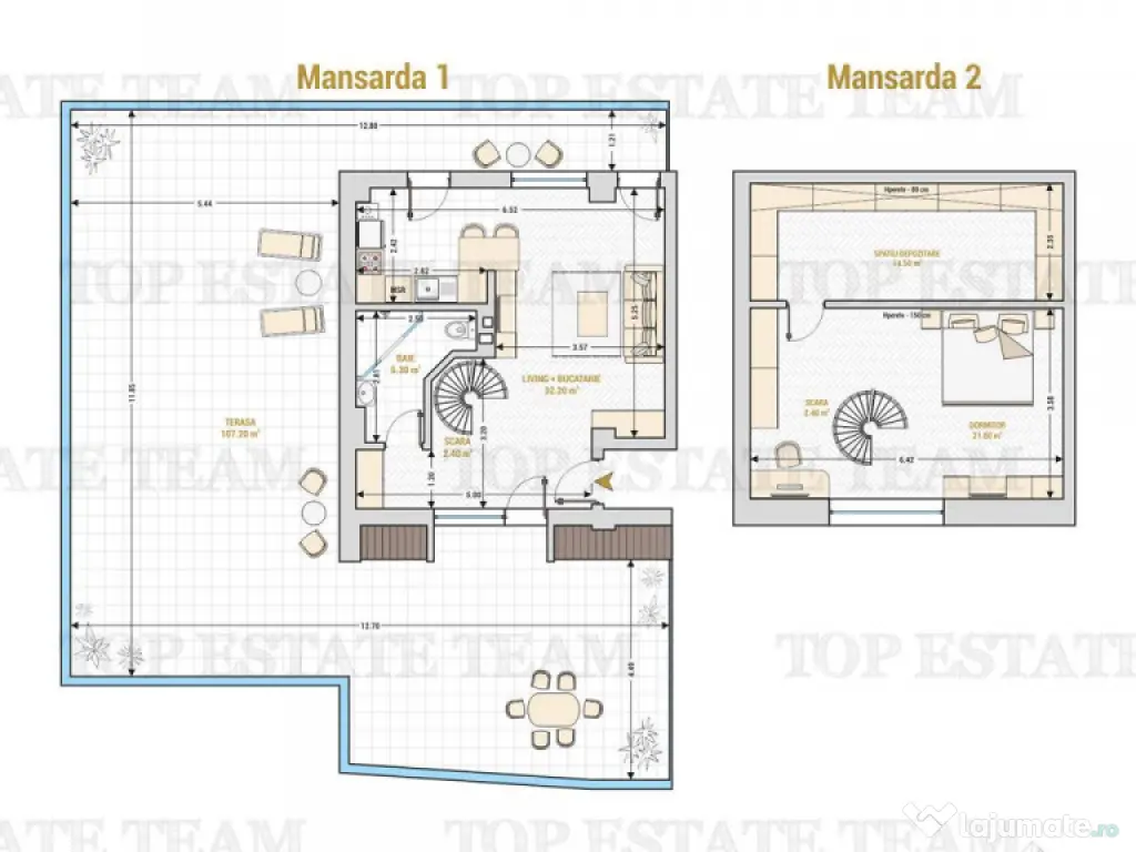 2 camere cu Terasa de 100 mp , Duplex Exclusivist - Lux la