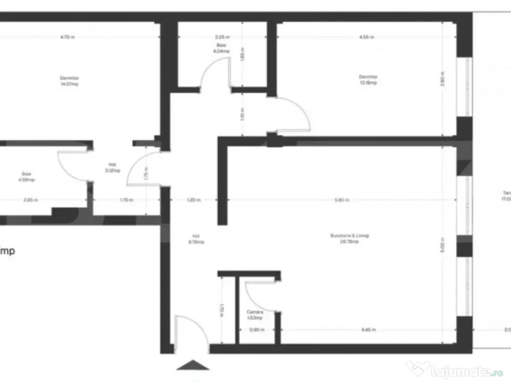 Apartament 3 camere, 77.47 mp utli+ grădină 17 mp utili, z