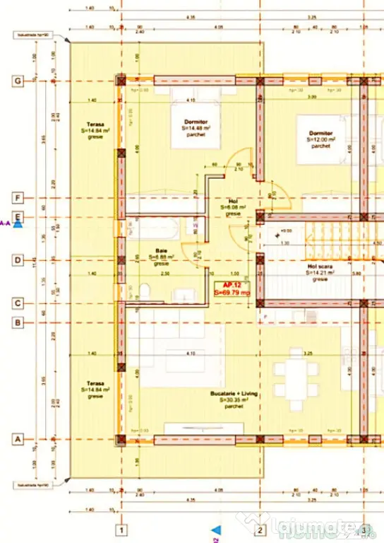 Apartament cu 3 camere, 70 mp utili + Terasa 30 mp, Giroc