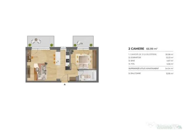 Apartament 2 Camere, 54 mp, 2 Balcoane, Imobil nZEB, Dambu R - Cluj-Napoca (Cluj)
