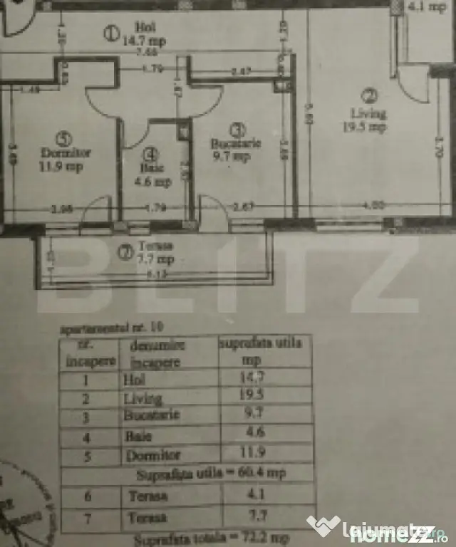 Apartament 2 camere, decomandat, 60 mp, parcare, zona Catane - Floresti (Cluj)