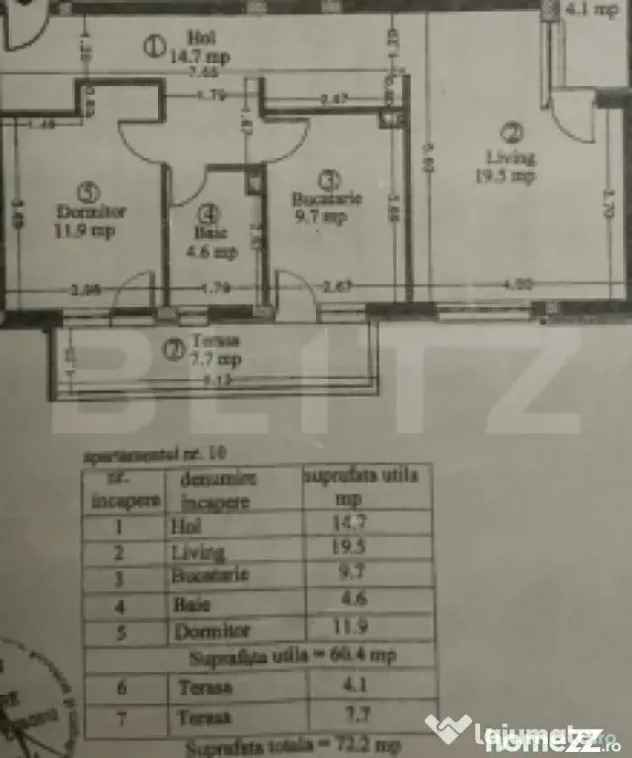 Apartament 2 camere, decomandat, 60 mp, parcare, zona Catane - Floresti (Cluj)