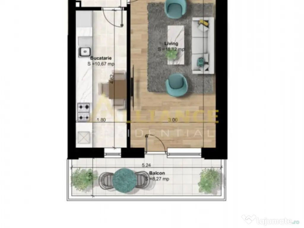 Metrou Berceni 7 min - garsoniera decomandata 45 mp