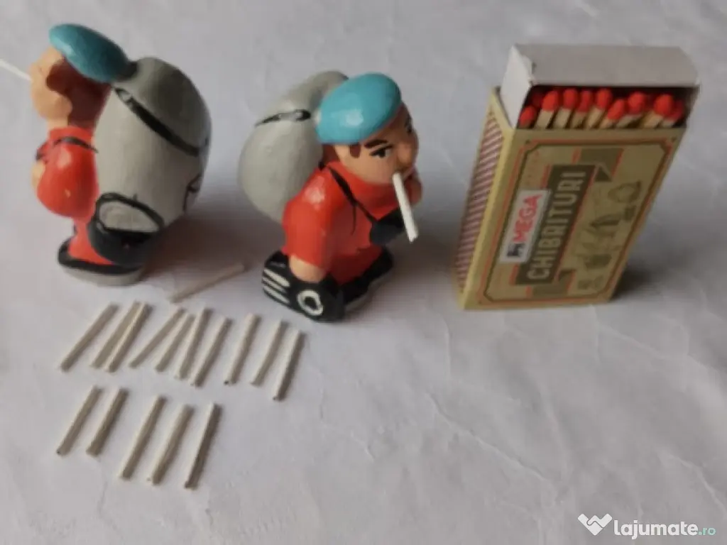 Set Pereche Mini-Pufăitori Vintage (5,5 cm) + 18 Bețișoare-Ţigară Albe