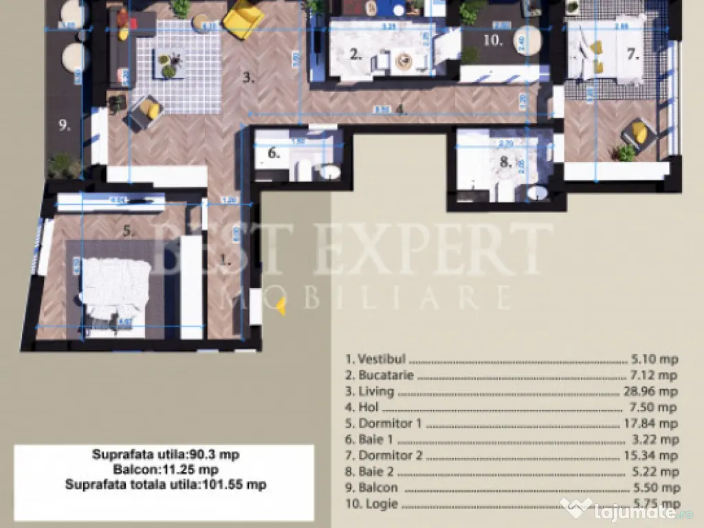 3 Camere Zona Linistita -acces rapid STB-5 Min
