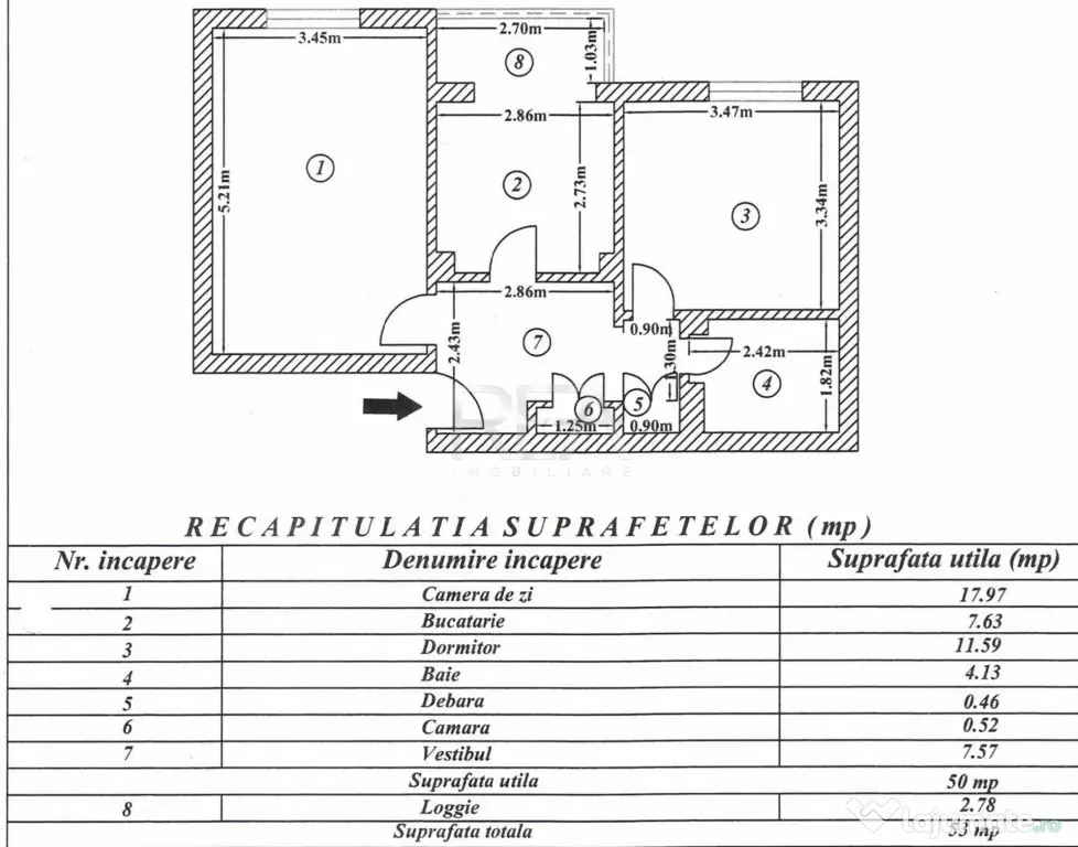 2 camere Aviației decomandat, parcare, et. 1, an 1985, metr