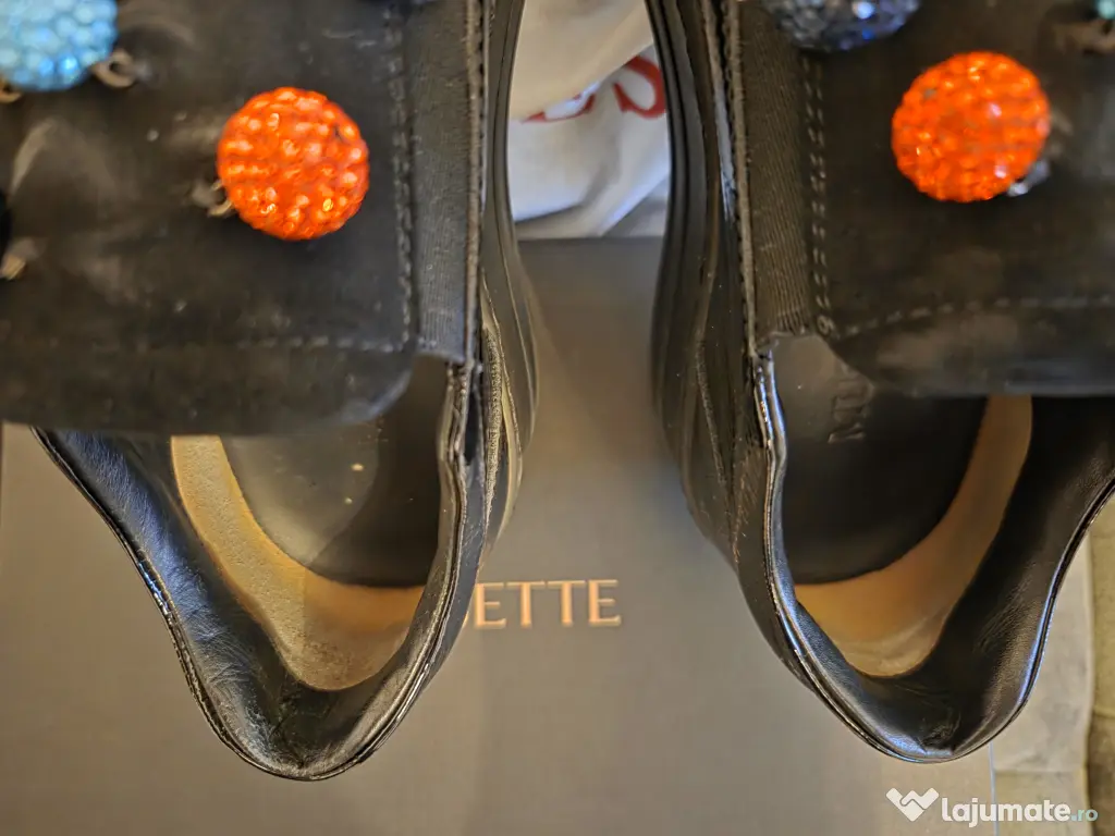Pantofi MUSETTE balerini 37 Negri Piele Naturala Eleganti Cutia lor cu dustbag
