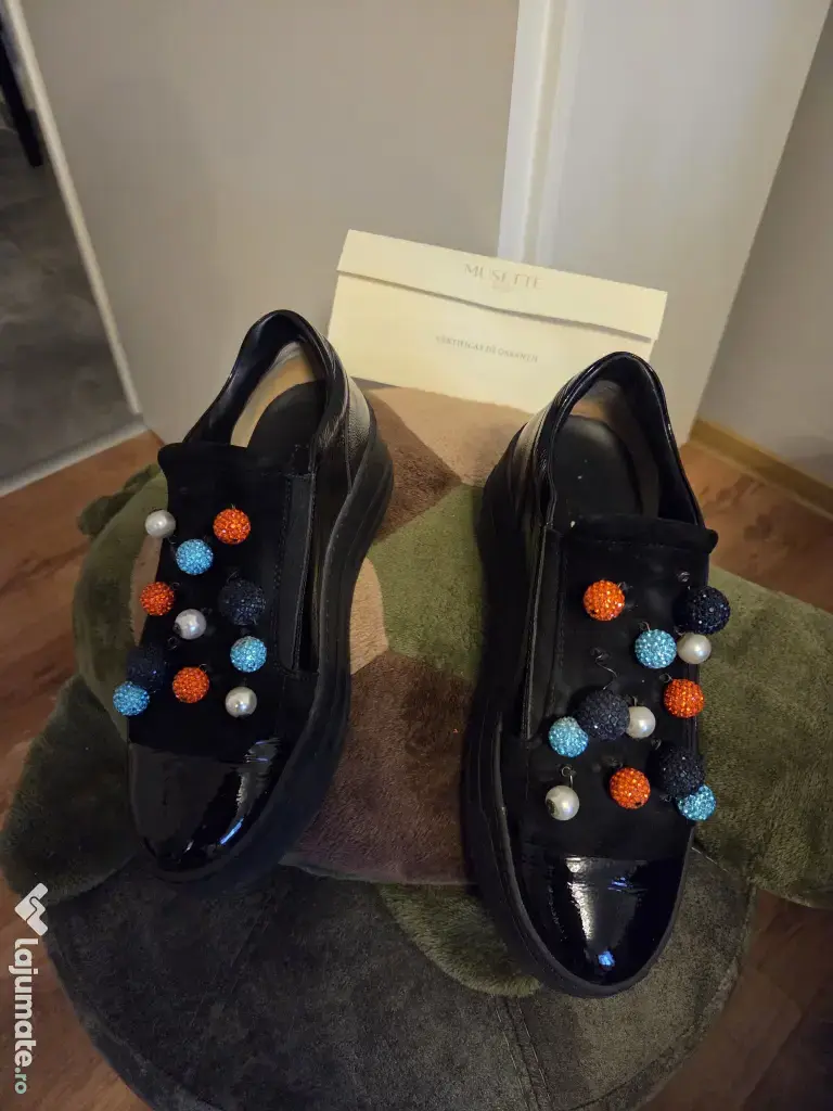 Pantofi MUSETTE balerini 37 Negri Piele Naturala Eleganti Cutia lor cu dustbag