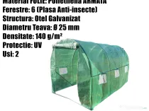 Sera Solar Gradina Tunel Cadru Otel Folie Polietilena Flori Legume Plante 3x2x2m