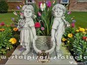 Statuetă copii cu coșuleț, gri antichizat, model J2. 