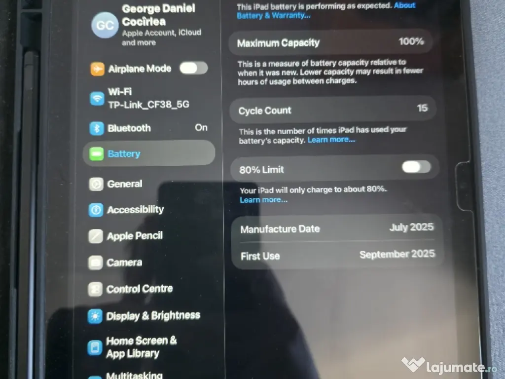 IPad A16 Gen 11 WiFi • Ca Nou (Baterie 100%) • Stylus + Accesorii Bonus