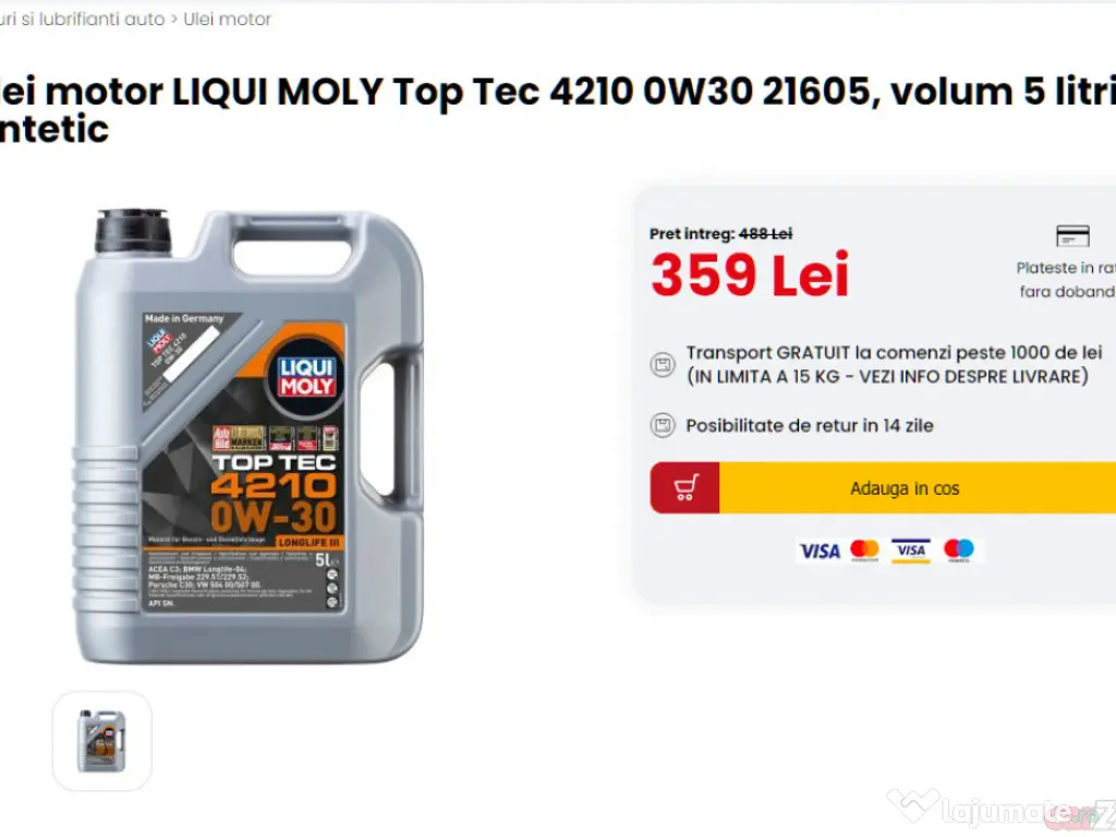 Ulei motor LIQUI MOLY Top Tec 4210 0W30 21605, volum 5 litri, sintetic