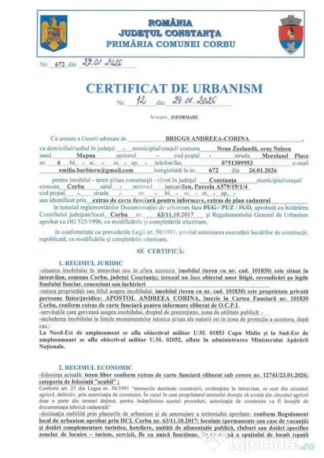 Teren Intravilan Plaja Corbu | 1.064 mp | Ideal Investiție