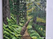 Tablou pictat manual „Șoaptele pădurii” – peisaj cu brazi 