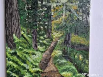 Tablou pictat manual „Șoaptele pădurii” – peisaj cu brazi