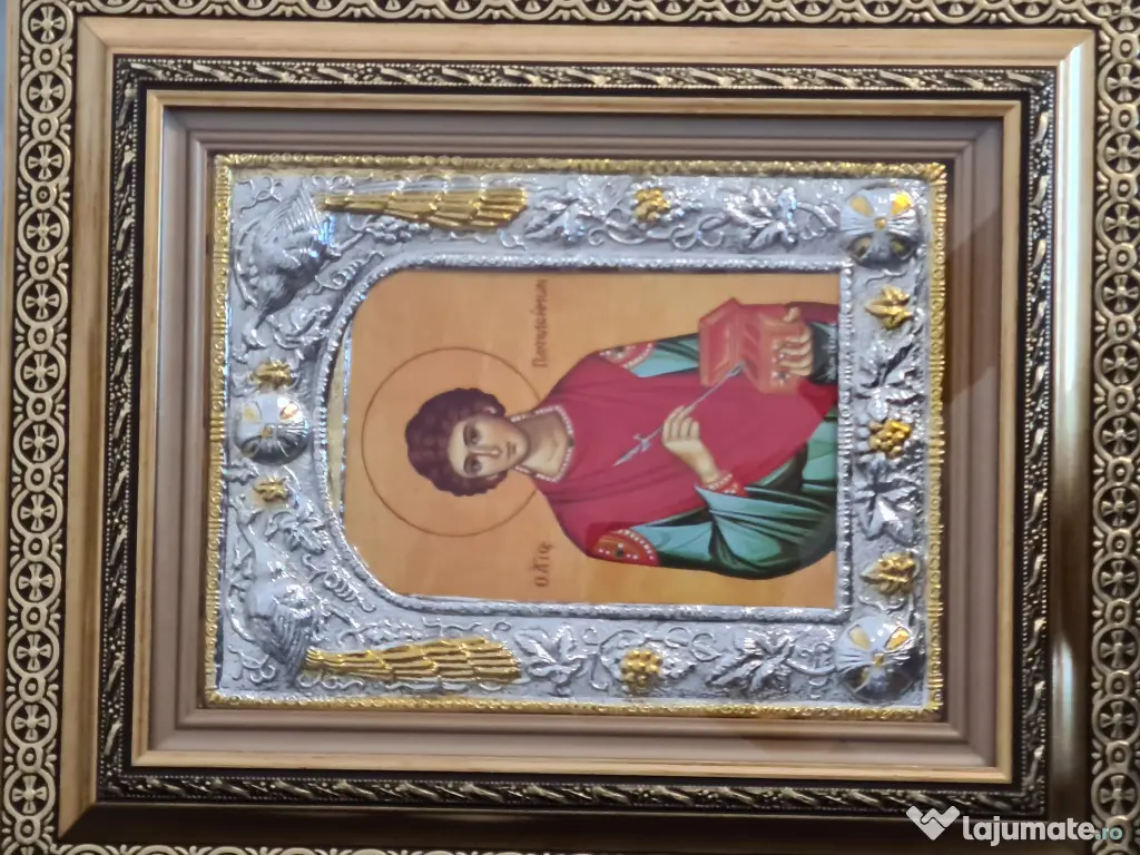 Icoana Argintata-Sfantul Pantelimon Relief 3 D
