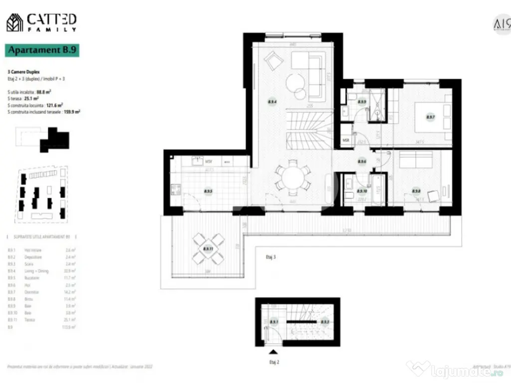 Apartament 3 camere + parcare de vanzare- Catted Family- nef