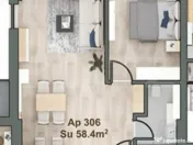 Apartament cu 2 camere, 58 mp, semifinisat, zona Iulius Mall 
