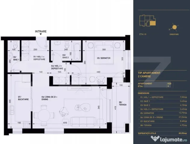 Apartament cu 2 camere si 2 bai, Smart Home, 60 mp - Complex
