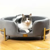 Canapea Ovală Catifelată Gri BRAUBRAU pentru Câini și Pisici 