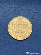Moneda aur Romania 20 lei 1890 Carol I 6.45 g monetărie Bucuresti t 