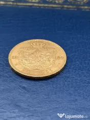 Moneda aur Romania 20 lei 1890 Carol I 6.45 g monetărie Bucuresti t 