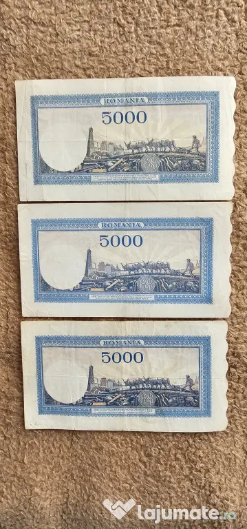 3 Bancnote 5000 lei puse in circulatie in perioada 1944,1945