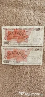 2 bancnote 100 zloti puse in circulatie in perioada 1979-1982 